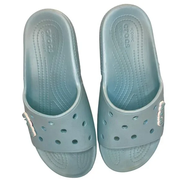 Crocs Classic Comfort Sandals Slip-On Flat Slide Blue Water Beach Shoe Size 10 - Picture 5 of 14